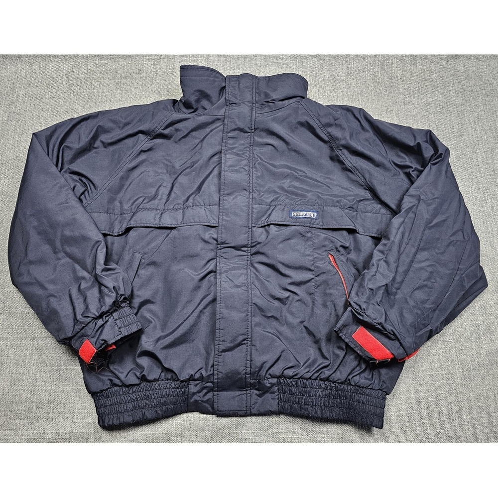 Vintage Lands End Jacket Mens XL Blue Nylon Bomber Purple Fleece Lined USA 90s